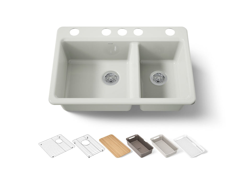 KOHLER K-8669-5UPC Riverby 33" undermount double-bowl workstation kitchen sink