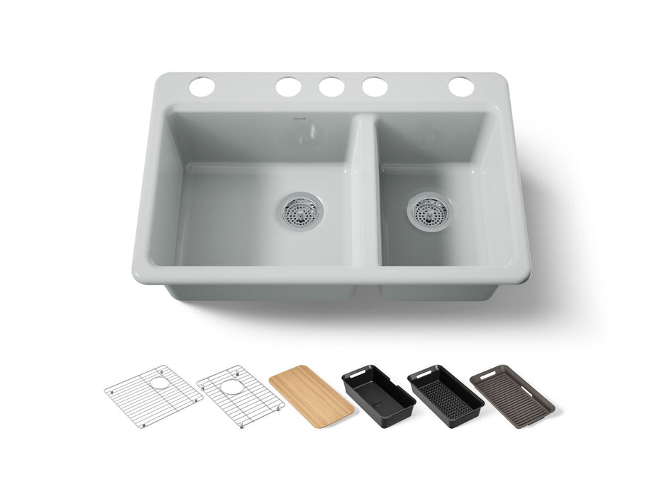 KOHLER K-8669-5UPC Riverby 33" undermount double-bowl workstation kitchen sink
