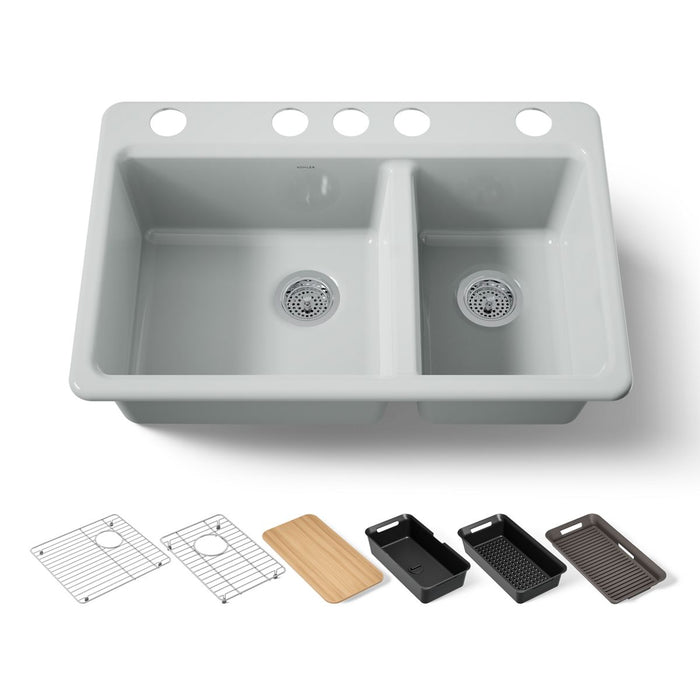 KOHLER K-8669-5UPC Riverby 33" undermount double-bowl workstation kitchen sink
