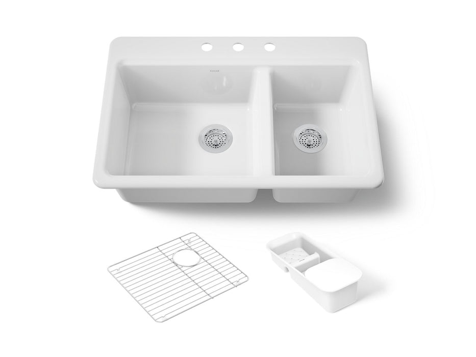KOHLER K-8669-3A2 Riverby 33" top-mount double-bowl workstation kitchen sink