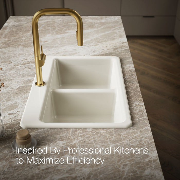 KOHLER K-8679-1A2 Riverby 33" top-mount double-bowl workstation kitchen sink, biscuit - view 3