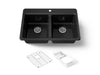 KOHLER K-8679-1A2 Riverby 33" top-mount double-bowl workstation kitchen sink, black black