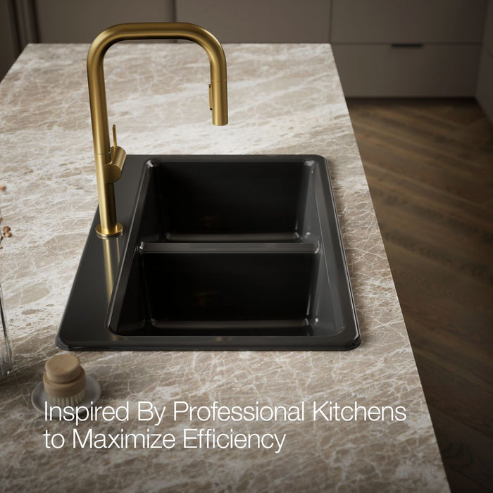 KOHLER K-8679-1A2 Riverby 33" top-mount double-bowl workstation kitchen sink, black black - view 4