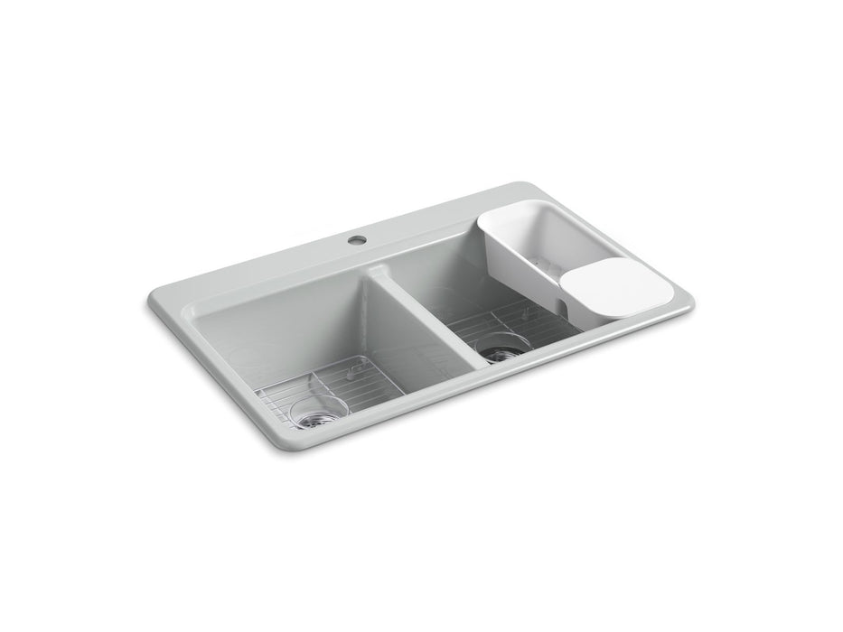 KOHLER K-8679-1A2 Riverby 33" top-mount double-bowl workstation kitchen sink, ice grey