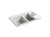 KOHLER K-8679-1A2 Riverby 33" top-mount double-bowl workstation kitchen sink, sea salt