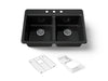 KOHLER K-8679-3A2 Riverby 33" top-mount double-bowl workstation kitchen sink, black black