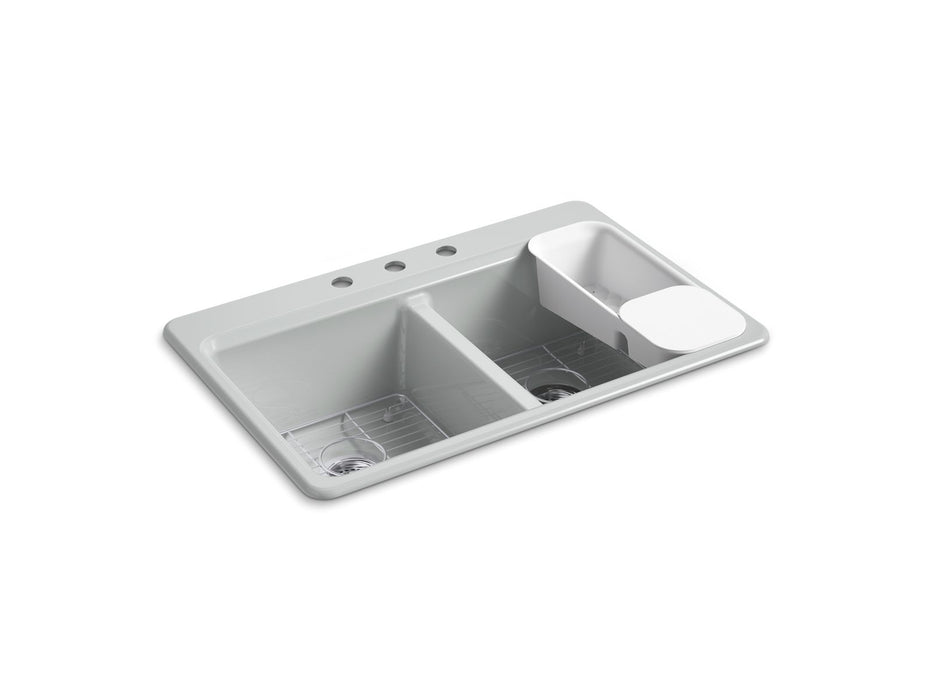 KOHLER K-8679-3A2 Riverby 33" top-mount double-bowl workstation kitchen sink, ice grey