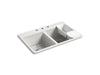KOHLER K-8679-3A2 Riverby 33" top-mount double-bowl workstation kitchen sink, sea salt