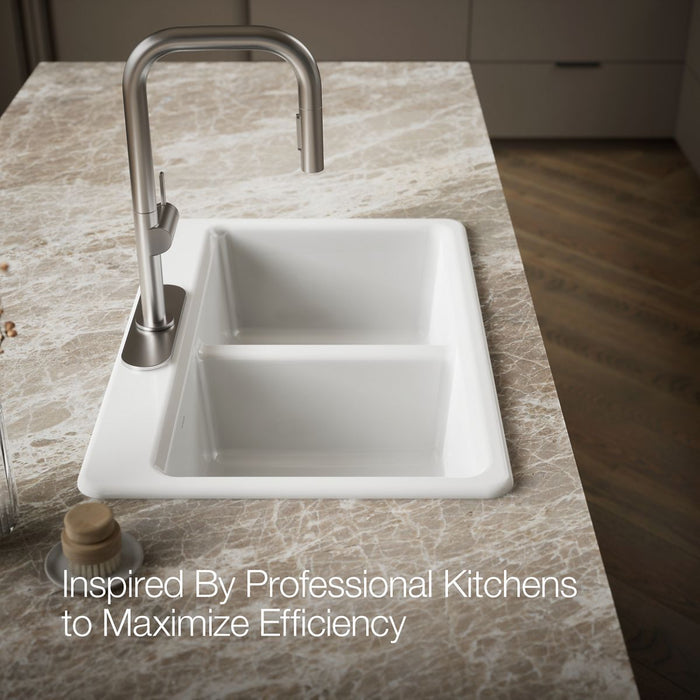 KOHLER K-8679-3A2 Riverby 33" top-mount double-bowl workstation kitchen sink, white - view 4