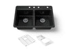 KOHLER K-8679-4A2 Riverby 33" top-mount double-bowl workstation kitchen sink, black black