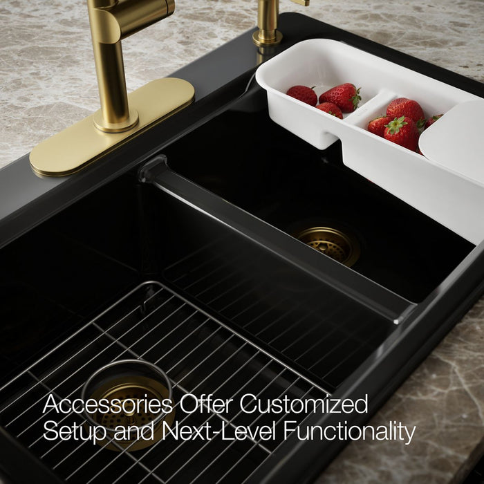 KOHLER K-8679-4A2 Riverby 33" top-mount double-bowl workstation kitchen sink, black black - view 5