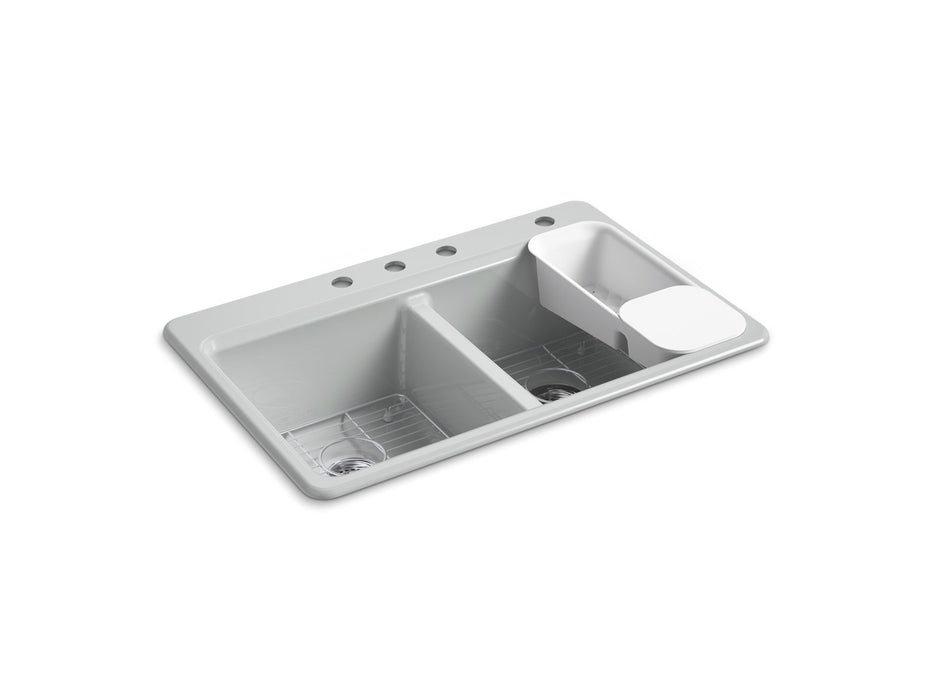 KOHLER K-8679-4A2 Riverby 33" top-mount double-bowl workstation kitchen sink, ice grey