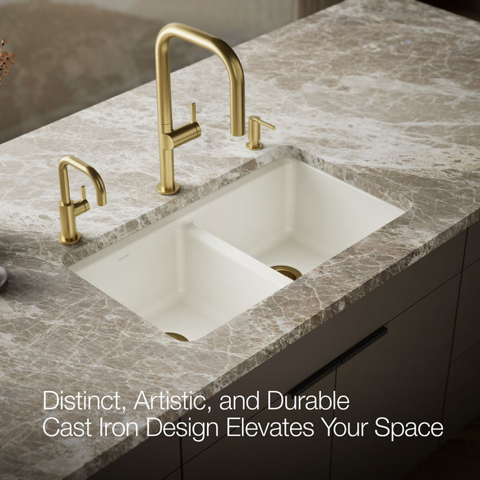 KOHLER K-8679-5UA3 Riverby 33" undermount double-bowl workstation kitchen sink, biscuit - view 4