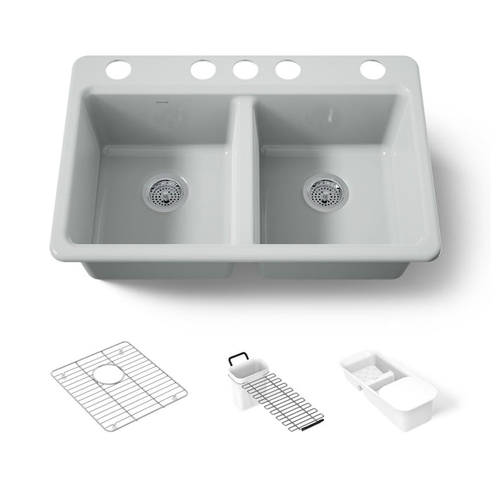 KOHLER K-8679-5UA3 Riverby 33" undermount double-bowl workstation kitchen sink, ice grey - view 5