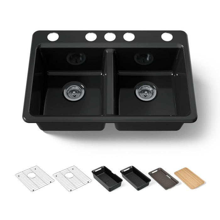 KOHLER K-8679-5UPC Riverby 33" undermount double-bowl workstation kitchen sink