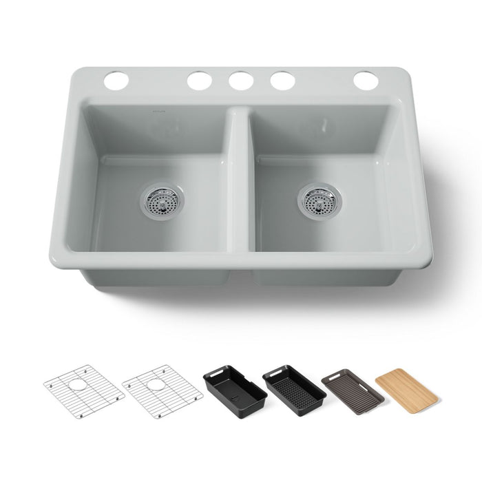 KOHLER K-8679-5UPC Riverby 33" undermount double-bowl workstation kitchen sink