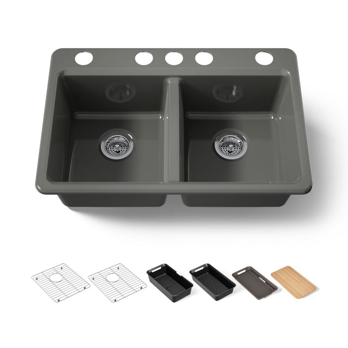 KOHLER K-8679-5UPC Riverby 33" undermount double-bowl workstation kitchen sink