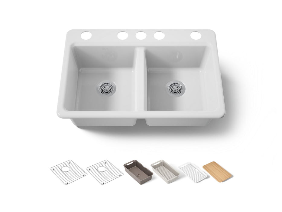 KOHLER K-8679-5UPC Riverby 33" undermount double-bowl workstation kitchen sink