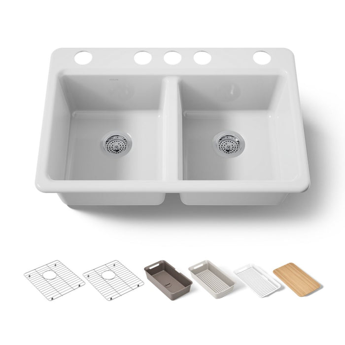 KOHLER K-8679-5UPC Riverby 33" undermount double-bowl workstation kitchen sink