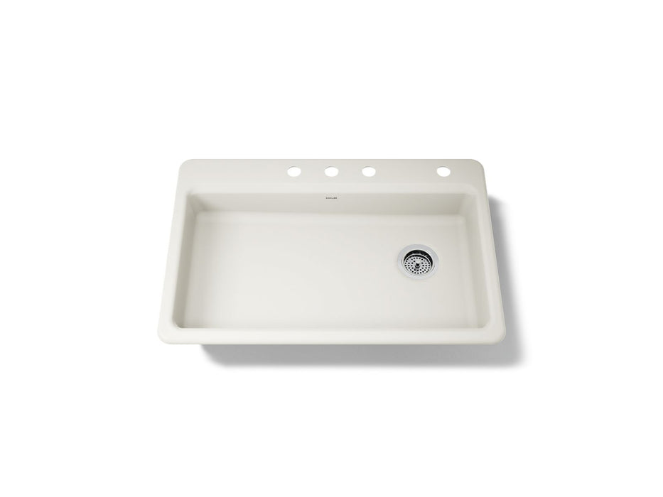 KOHLER K-8689-4 Riverby 33" top-mount single-bowl kitchen sink, biscuit