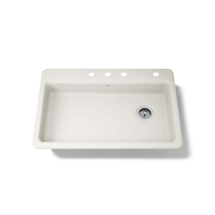 KOHLER K-8689-4 Riverby 33" top-mount single-bowl kitchen sink, biscuit - view 4