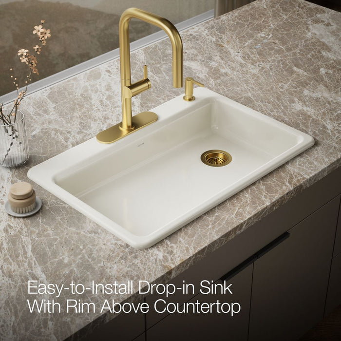 KOHLER K-8689-4 Riverby 33" top-mount single-bowl kitchen sink, biscuit - view 5