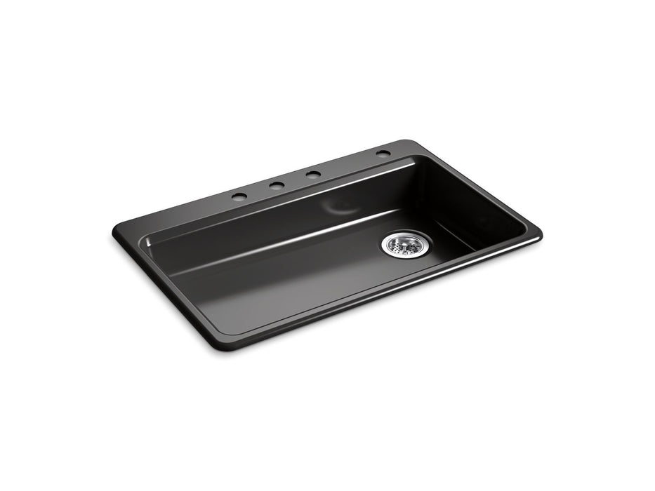 KOHLER K-8689-4 Riverby 33" top-mount single-bowl kitchen sink, black black