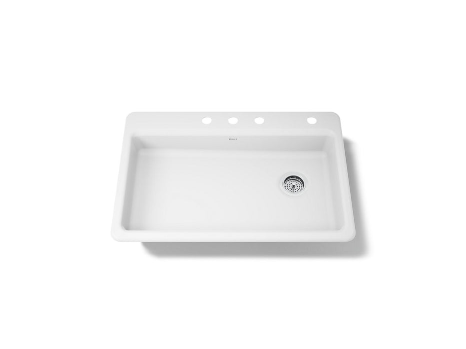 KOHLER K-8689-4 Riverby 33" top-mount single-bowl kitchen sink, white