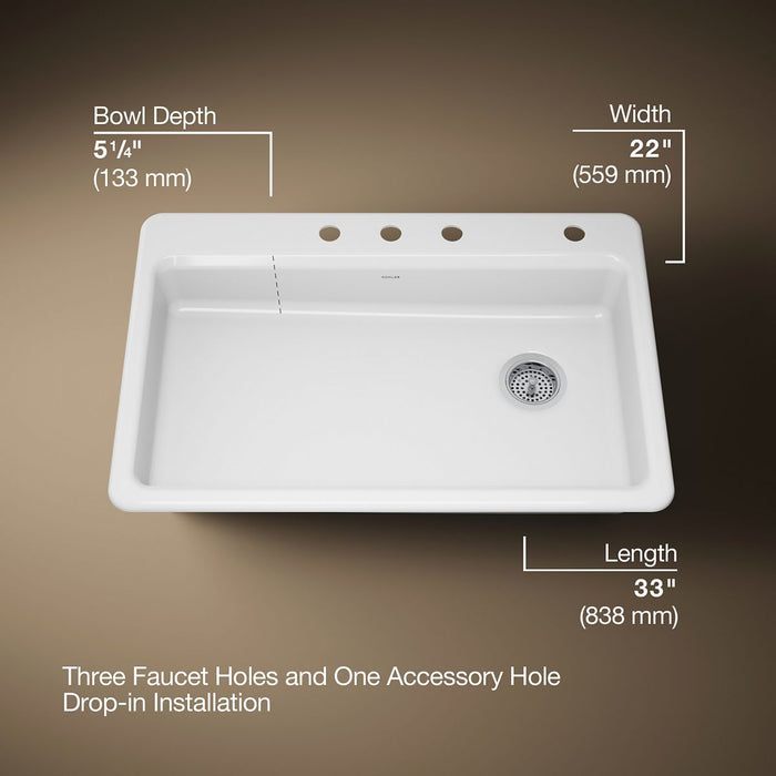 KOHLER K-8689-4 Riverby 33" top-mount single-bowl kitchen sink, white - view 5