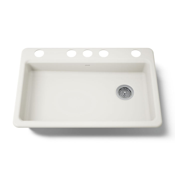 KOHLER K-8689-5U Riverby 33" undermount single-bowl kitchen sink, biscuit - view 5
