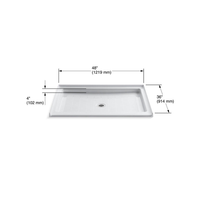 KOHLER K-9026 Purist 48" x 36" alcove shower base, center drain