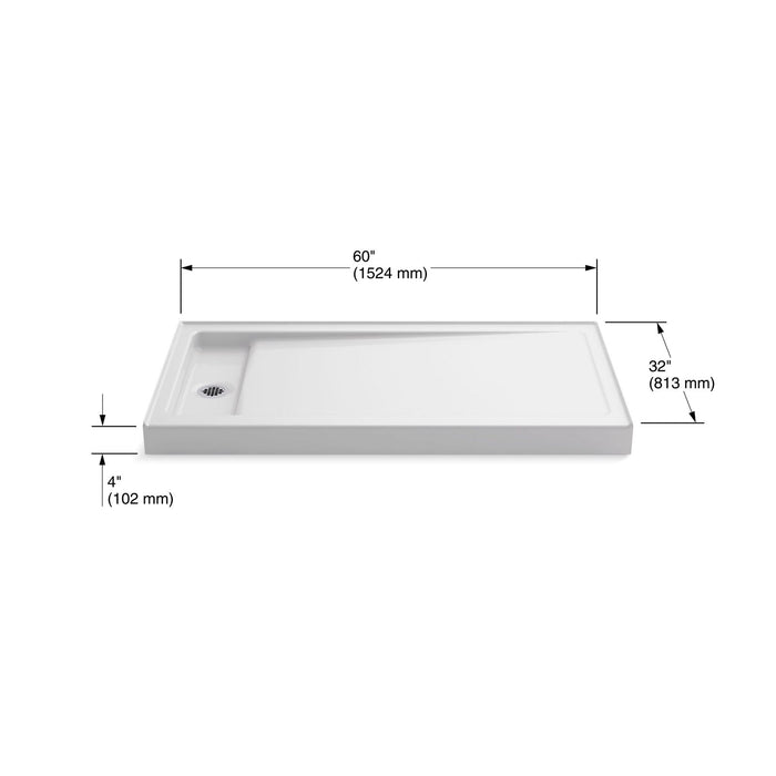 KOHLER K-9165 Bellwether 60" x 32" alcove shower base, left offset drain