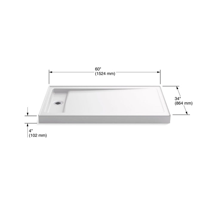 KOHLER K-9193 Bellwether 60" x 34" alcove shower base, left offset drain