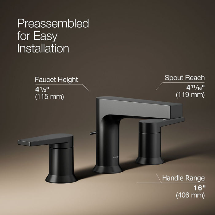 KOHLER K-97100-4 Taut Widespread bathroom sink faucet, 1.2 gpm, matte black - view 3