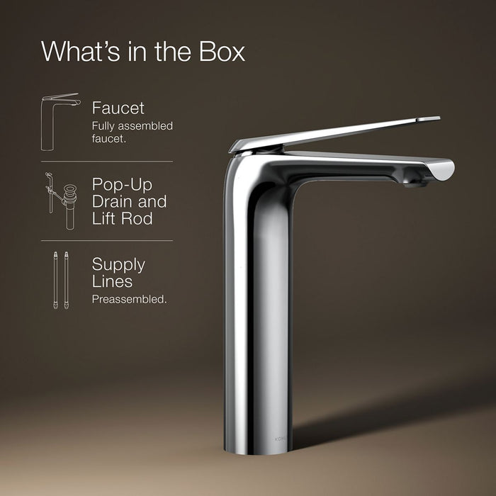 KOHLER K-97347-4 Avid Tall single-handle bathroom sink faucet, 1.2 gpm