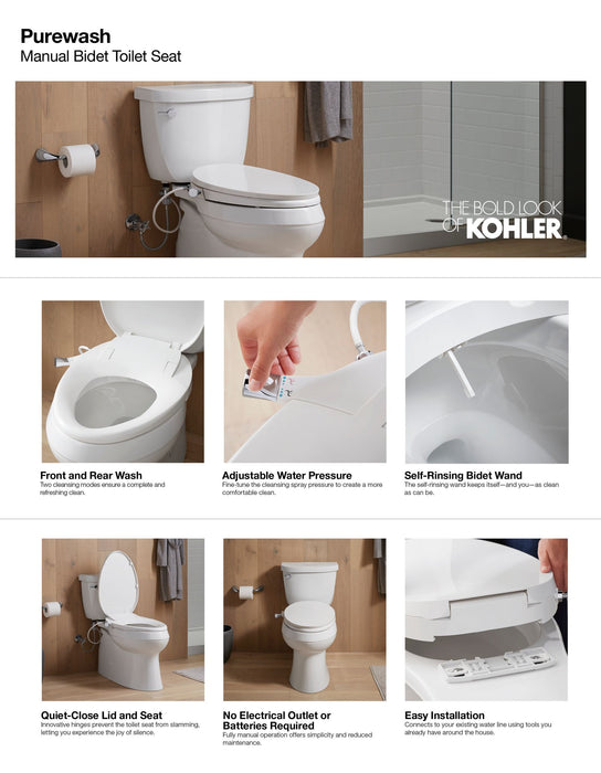 KOHLER K-98804-CP PureWash Elongated manual bidet toilet seat