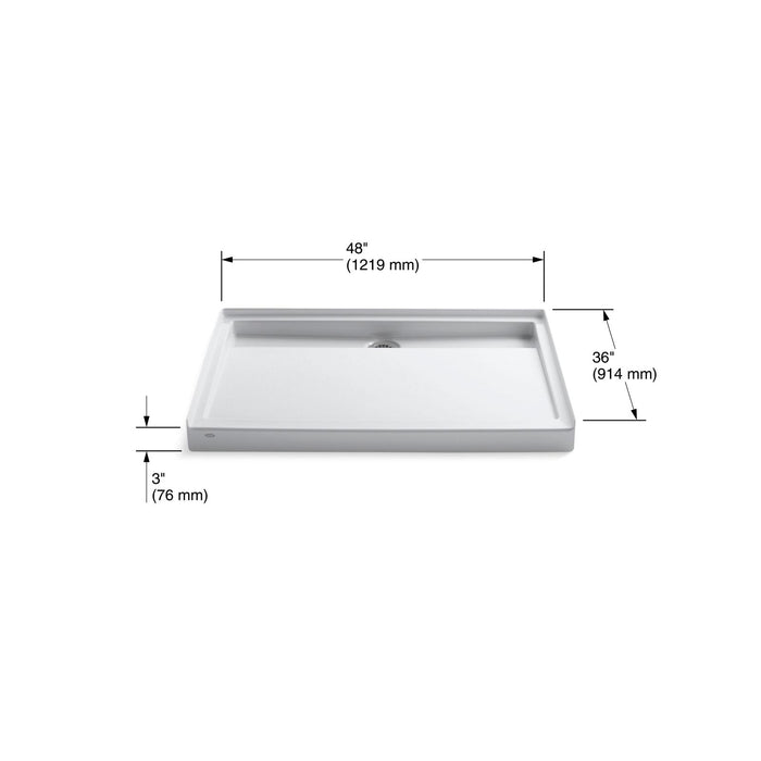 KOHLER K-9925 Groove 48" x 36" alcove shower base, rear center drain