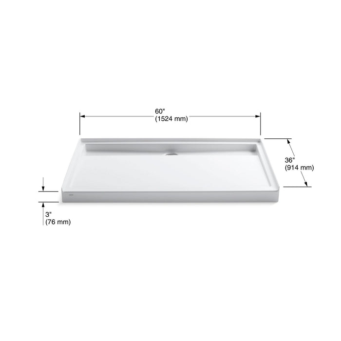 KOHLER K-9928 Groove 60" x 36" alcove shower base, center drain