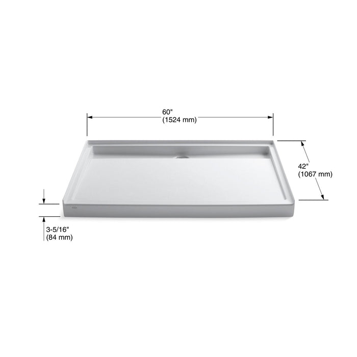 KOHLER K-9996 Groove 60" x 42" alcove shower base, rear center drain