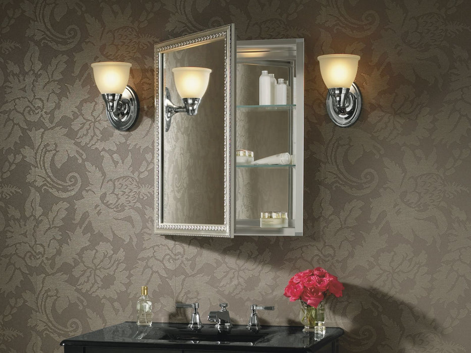KOHLER K-CB-CLW2026SS CL Series 20" W x 26" H aluminum single-door medicine cabinet with decorative silver framed mirror
