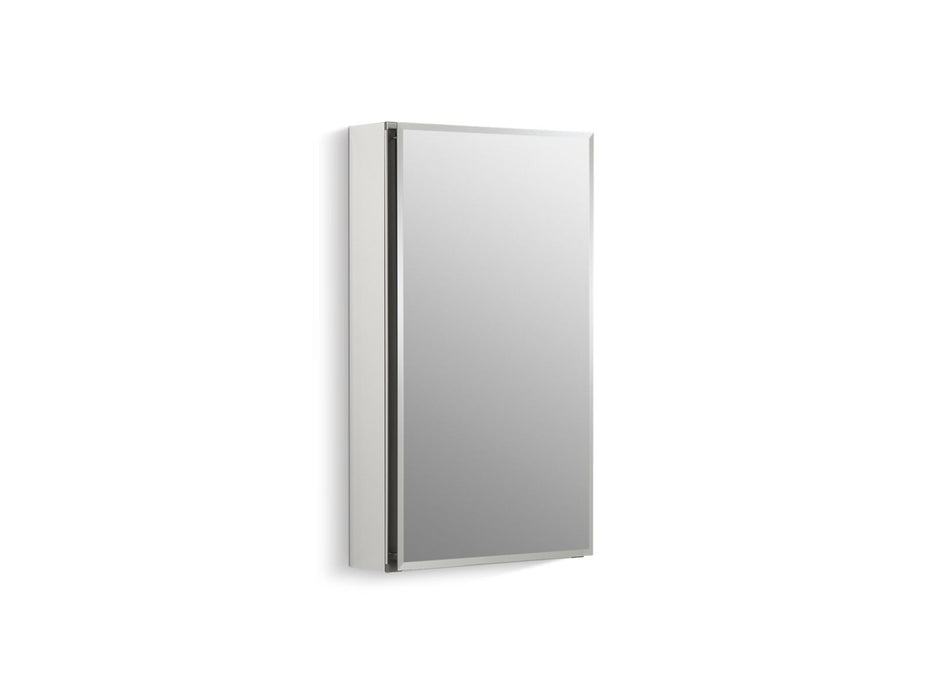 Kohler K-CB-CLC1526FS CL Series 15" W x 26" H aluminum single-door medicine cabinet with mirrored door, beveled edges