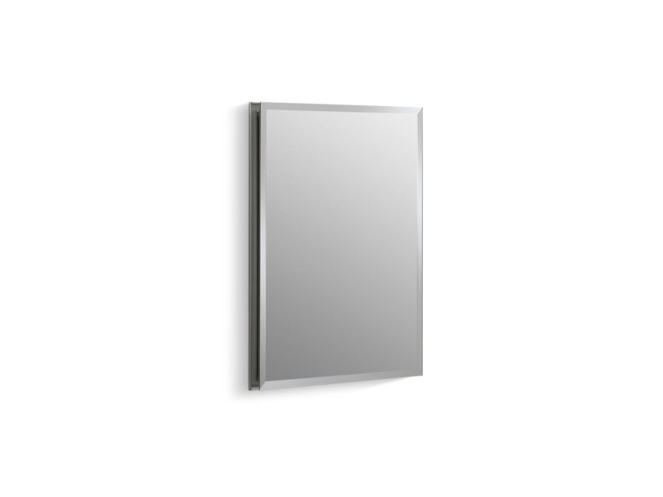 Kohler K-CB-CLR1620FS CL Series 16" W x 20" H aluminum single-door medicine cabinet with mirrored door, beveled edges