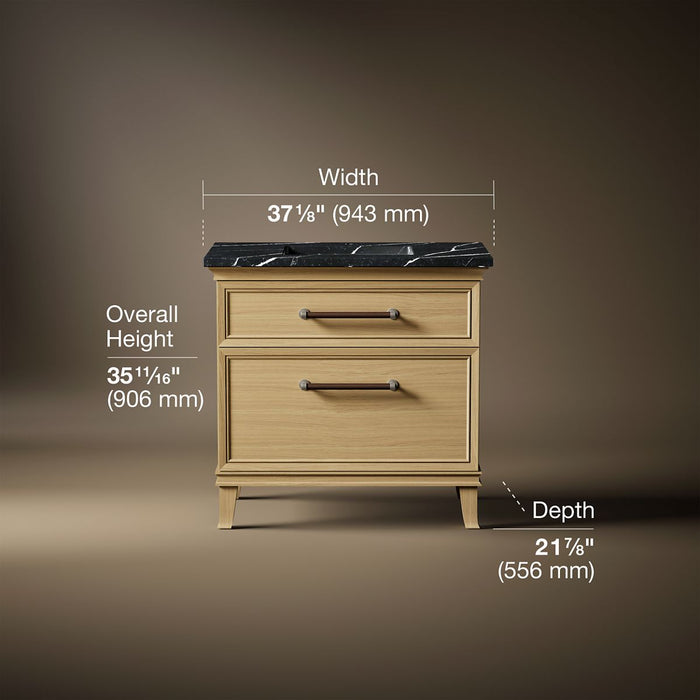 3/4 view of product with dimensions