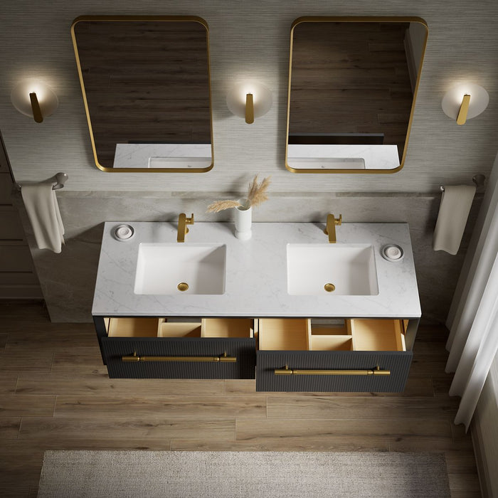 KOHLER K-CM33563-BD1 Enivo 60" wall-hung bathroom vanity cabinet with sinks and quartz top