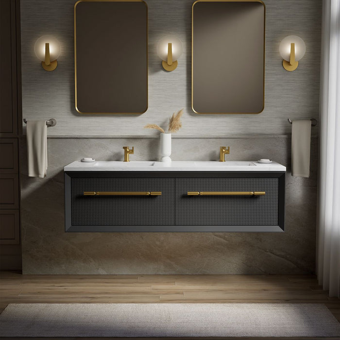 KOHLER K-CM33563-BD1 Enivo 60" wall-hung bathroom vanity cabinet with sinks and quartz top