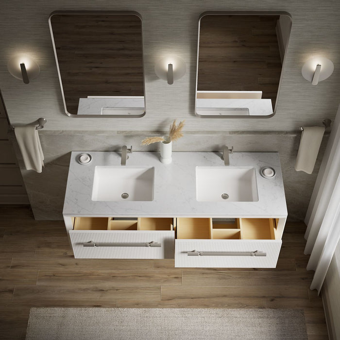 KOHLER K-CM33563-BD1 Enivo 60" wall-hung bathroom vanity cabinet with sinks and quartz top