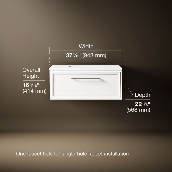 KOHLER K-CM33566-BD1 Lodern 36" wall-hung bathroom vanity cabinet with sink and quartz top