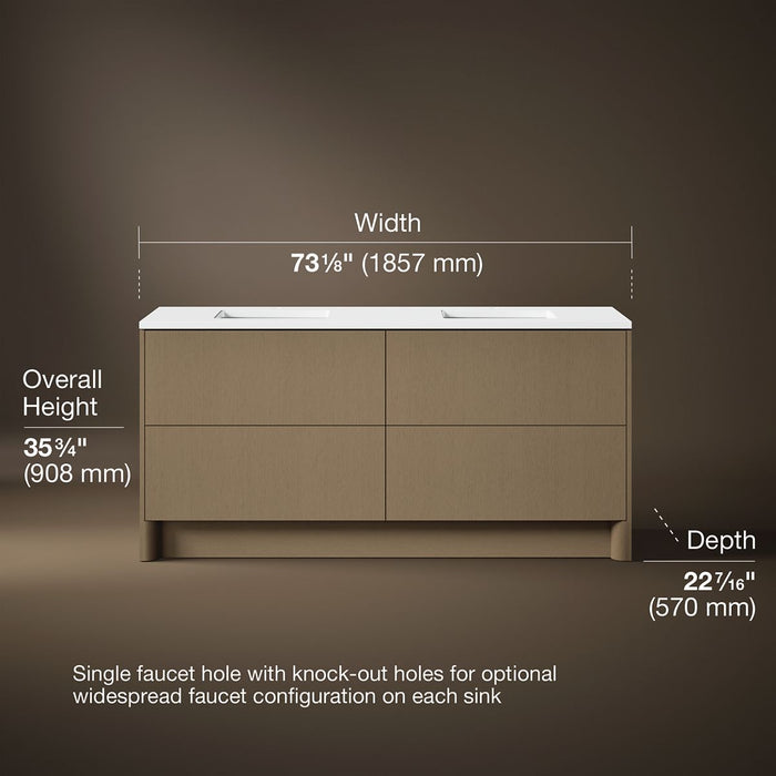 3/4 view of product with dimensions