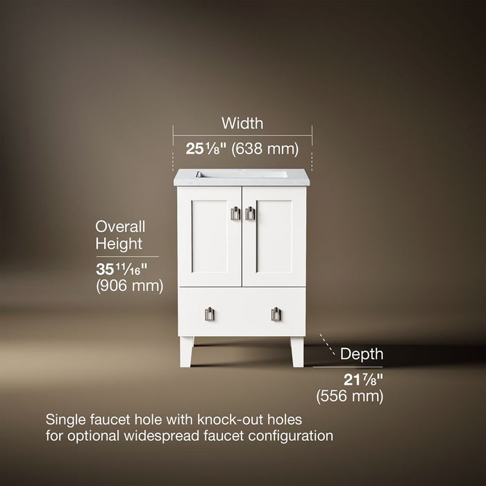 KOHLER K-CM99527-BD1 Poplin 24" bathroom vanity cabinet with sink and quartz top