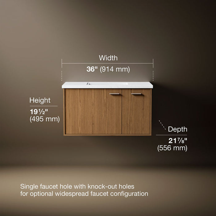 KOHLER K-CM99543-BD1 Jute 36" wall-hung bathroom vanity cabinet with sink and quartz top